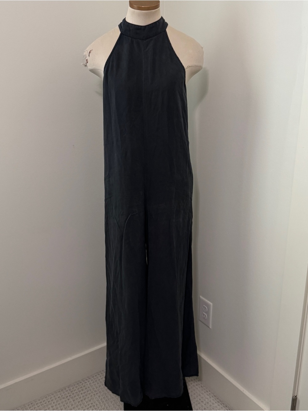 Bella Dahl Small Charcoal Sleeveless High Neck Wide Leg Jumpsuit
